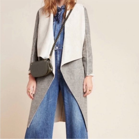 Anthropologie Amadi Camilla Faux Suede Longline Open Jacket Western Boho Small - Picture 2 of 10